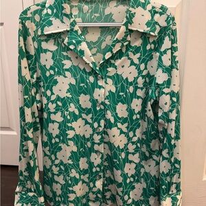 Alfred Dunner Green Long Sleeve Button Down Shirt